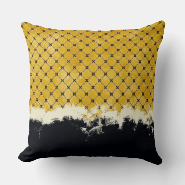 Coussin Abstrait Jaune, Gris, Motif de bronze (Recto)