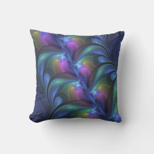 Coussin Abstrait Lumineux Bleu Rose Vert Fractal Coloré