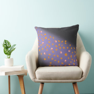 Coussin Abstrait Lune Bleue Feuilles d'automne rose