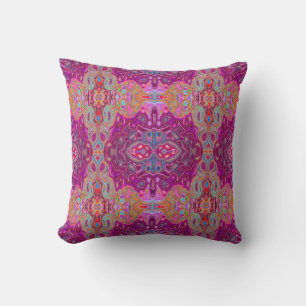 Coussin Abstrait Magenta Pink, Bleu et Rouge Motif Super