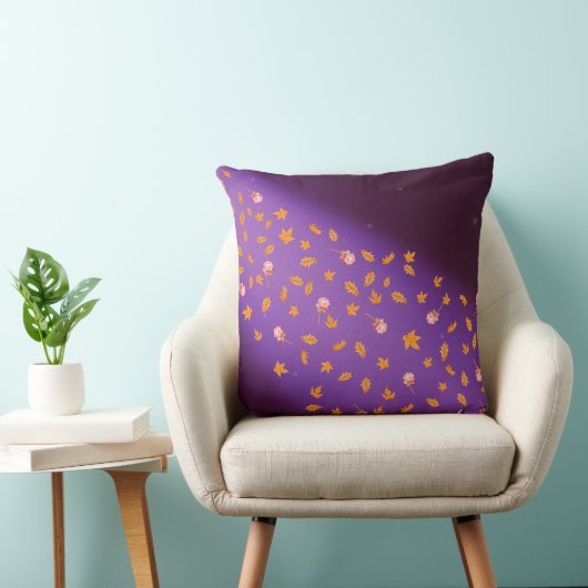 Coussin Abstrait mauve lune feuilles d'automne rose (Chaise)