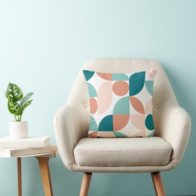 Coussin Abstrait Mid Century Modern 26 Sarcelle, Pêche, Co (Chaise)