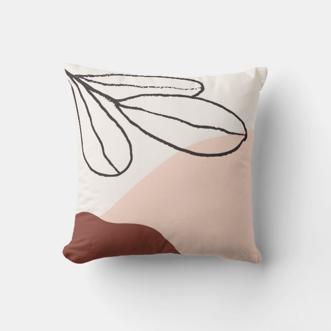 Coussin Abstrait moderne Botanique Blush Brown Cream Noir (Recto)