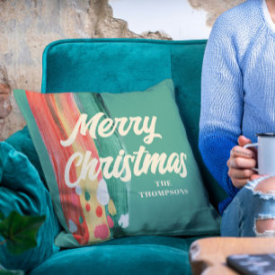 Coussin Abstrait moderne Joyeux Noël Nom personnalisé