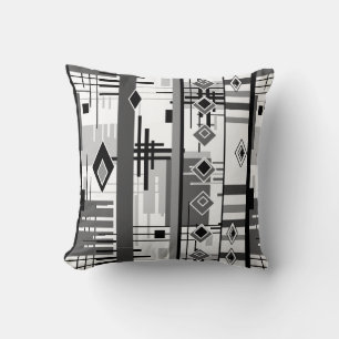 Coussin Abstrait moderne noir blanc jaune ornement géomet