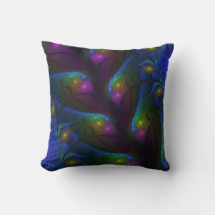 Coussin Abstrait Moderne Trippy Fractal Lumineux Coloré