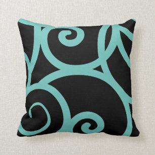 coussin abstrait moderne turquoise et noir de