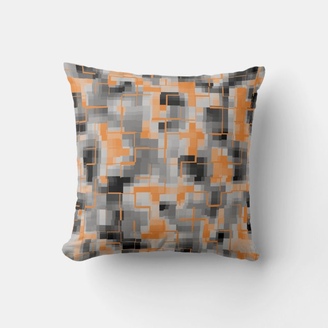 Coussin Abstrait noir blanc gris orange (Recto)