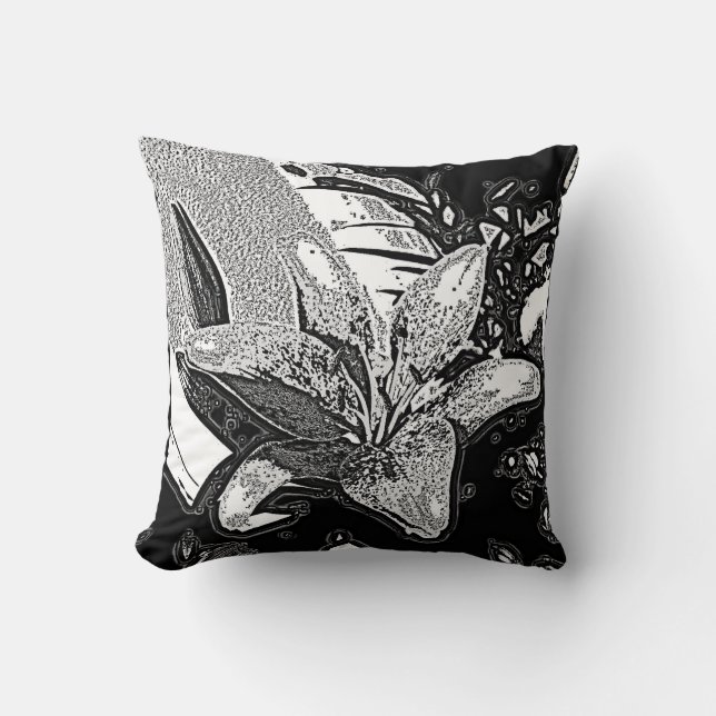 Coussin abstrait noir et blanc contemporains (Recto)