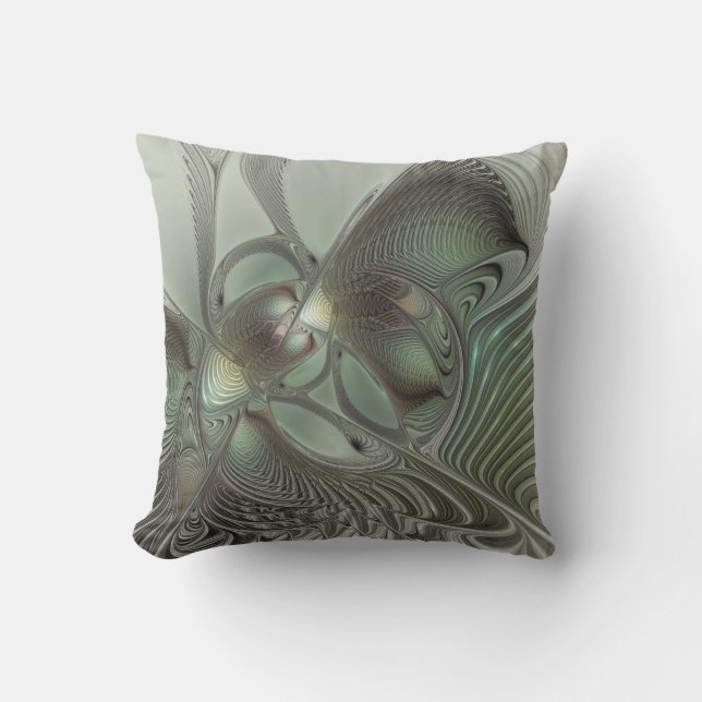 Coussin Abstrait Olive Sage Green Grey Fractal Art Imagina (Recto)