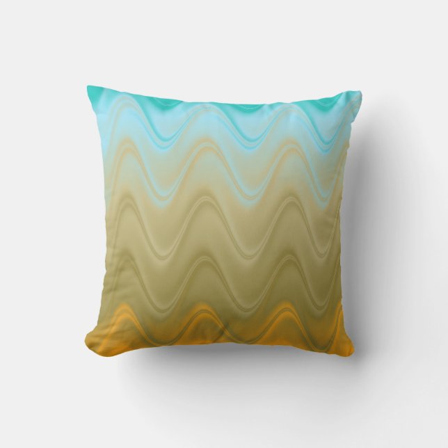 Coussin Abstrait Ondulé Bleu Vert Orange (Recto)