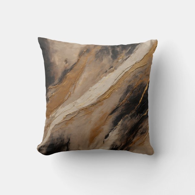 Coussin Abstrait Or Noir Beige (Recto)