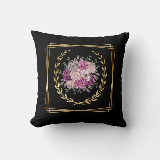 Coussin Abstrait Or Noir Fleur Florale Violet Bohème Tenda (Recto)