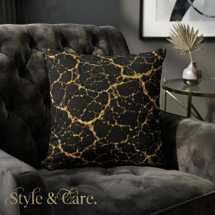 Coussin Abstrait Or Noir Motif de Veine de Pierre Dorée