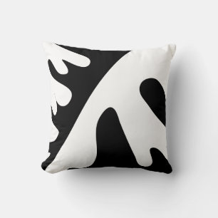 Coussin Abstrait organique moderne noir et blanc ondulé