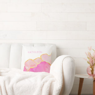 Coussin Abstrait Pink Or Blanc Nom personnalisé Art modern