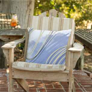 Coussin Abstrait Plage côtière bleu blanc or