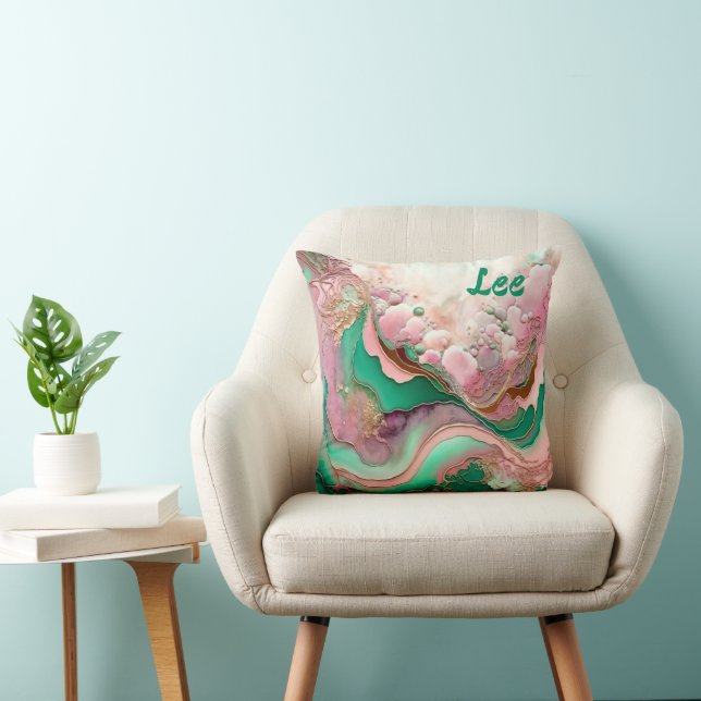Coussin Abstrait rose et Turquoise Verdigris 18e (Chaise)