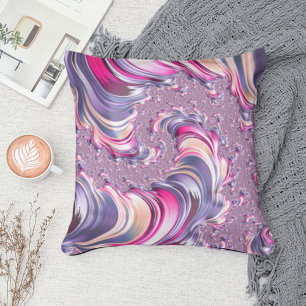 Coussin Abstrait rose pourpre spirale fractale