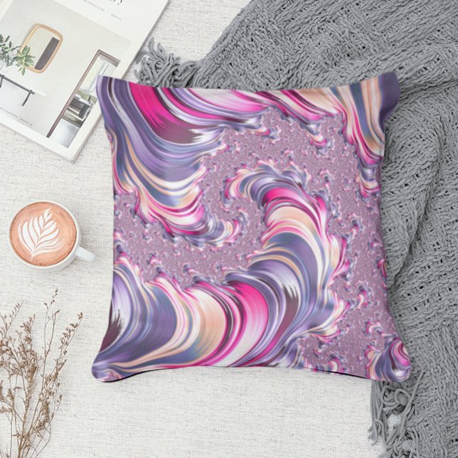 Coussin Abstrait rose pourpre spirale fractale (Créateur téléchargé)