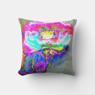 Coussin Abstrait rose turquoise aquarelle floral