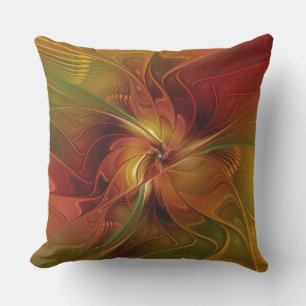 Coussin Abstrait Rouge Orange Brown Vert Fractal Art Flowe