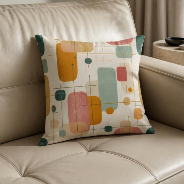 Coussin Abstrait sarcelle, or et rose de milieu de siècle (Créateur téléchargé)
