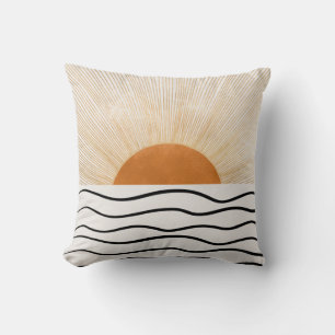 Coussin Abstrait Sunrise Ocean Waves Modern Throw Pillow
