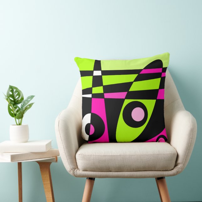 Coussin Abstrait surf Chaud rose Lime Vert noir (Chaise)