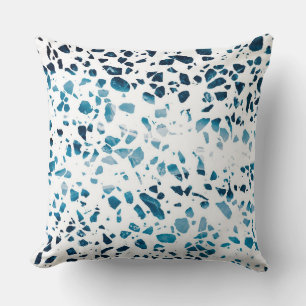 Coussin Abstrait Terrazzo Mosaic Marine et Motif bleu clai