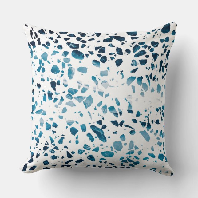 Coussin Abstrait Terrazzo Mosaic Marine et Motif bleu clai (Recto)