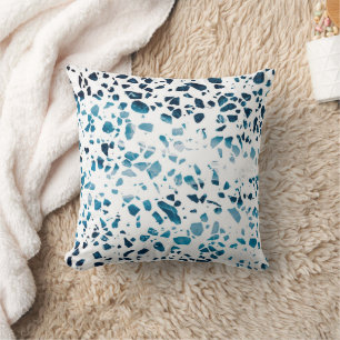 Coussin Abstrait Terrazzo Mosaic Marine et Motif bleu clai