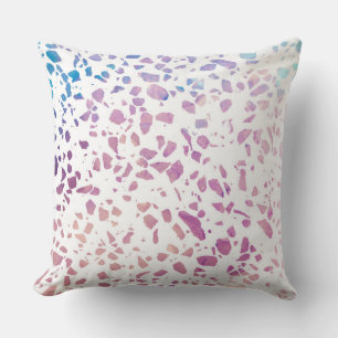 Coussin Abstrait Terrazzo Mosaic rose et Motif bleu