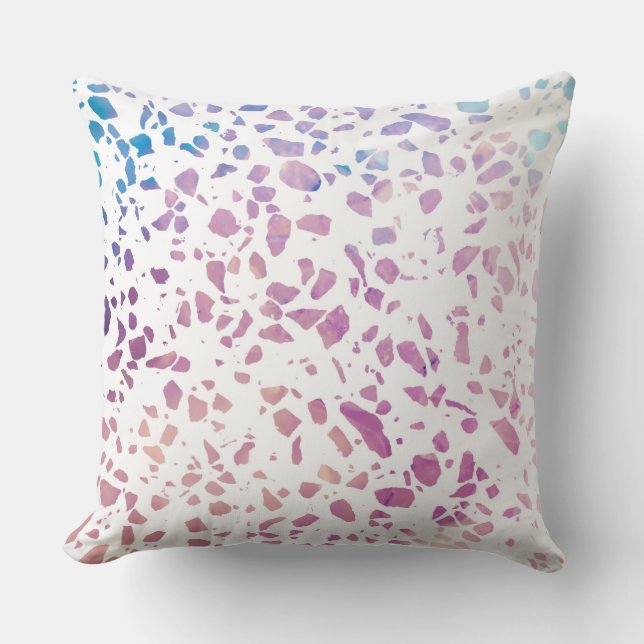 Coussin Abstrait Terrazzo Mosaic rose et Motif bleu (Recto)