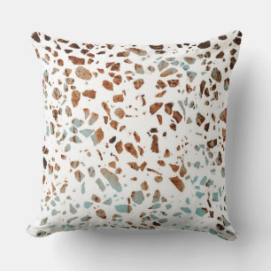 Coussin Abstrait Terrazzo Mosaic rouille Brown & Motif ble