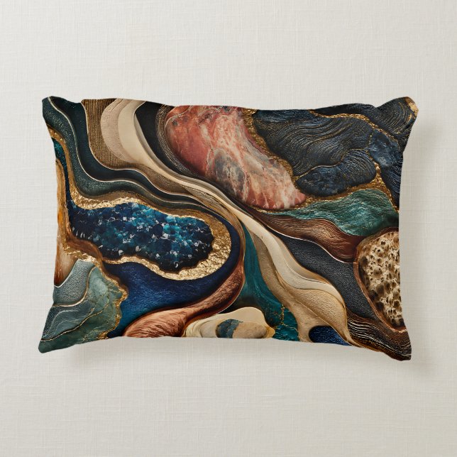 Coussin Abstrait Terreux Bleu Sarcelle et Or Bronz (Dos)