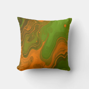 Coussin Abstrait Tourbillon Vert et Orange Art Moderne