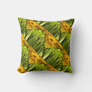 Coussin Abstrait tournesol rétro funky, géométrie effrayée