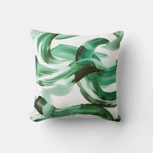 Coussin Abstrait Traits de Pinceau Vert Minimal Moderne