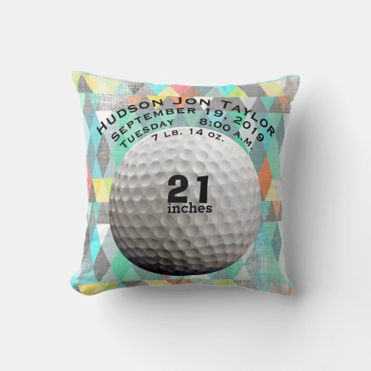 Coussin Abstrait Triangle Golf Ball Boys Birth Record (Recto)