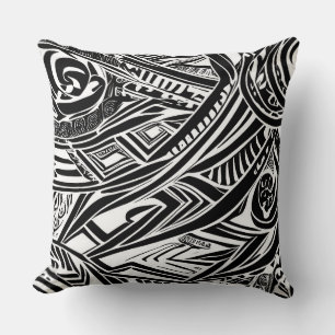Coussin Abstrait tribal noir et blanc