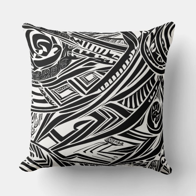 Coussin Abstrait tribal noir et blanc (Recto)
