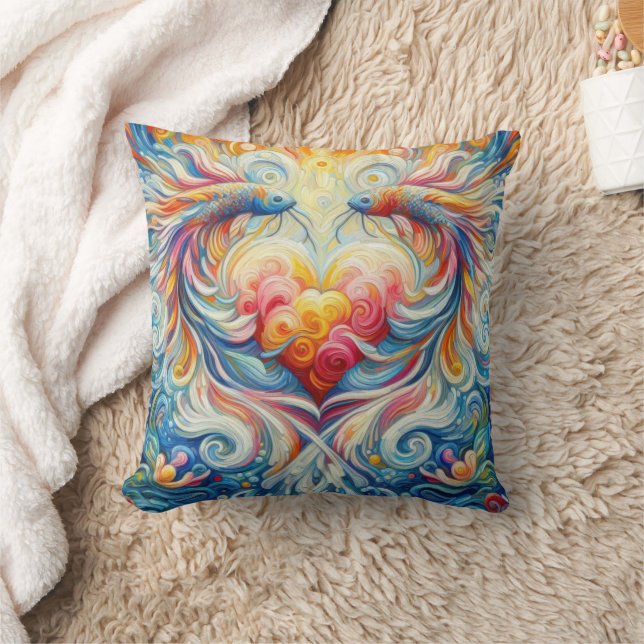 Coussin Abstrait Van Gogh style dynamique Koi Heart (Couverture)