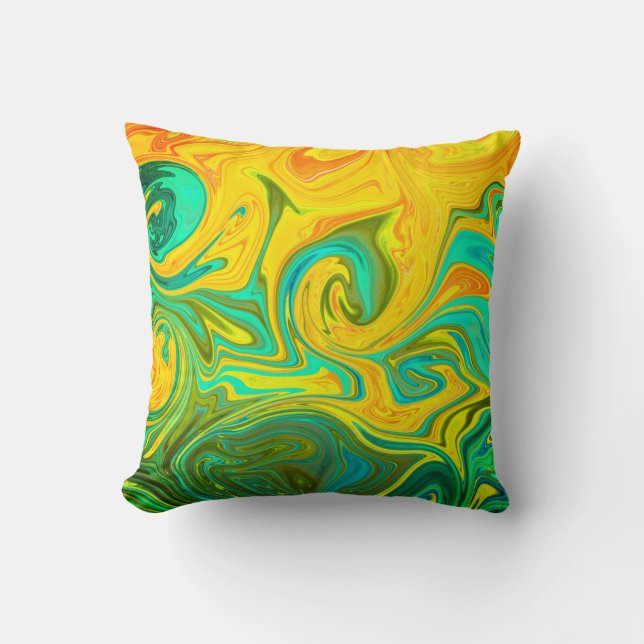 Coussin Abstrait vert orangé jaune Neon tendance (Recto)