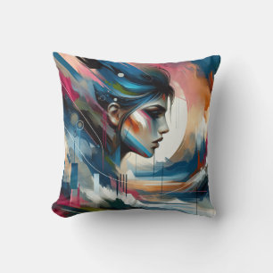 Coussin Abstrait visage de femme coloré