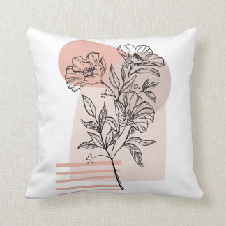 Coussin Abstraite ligne de fleurs art rose pastel