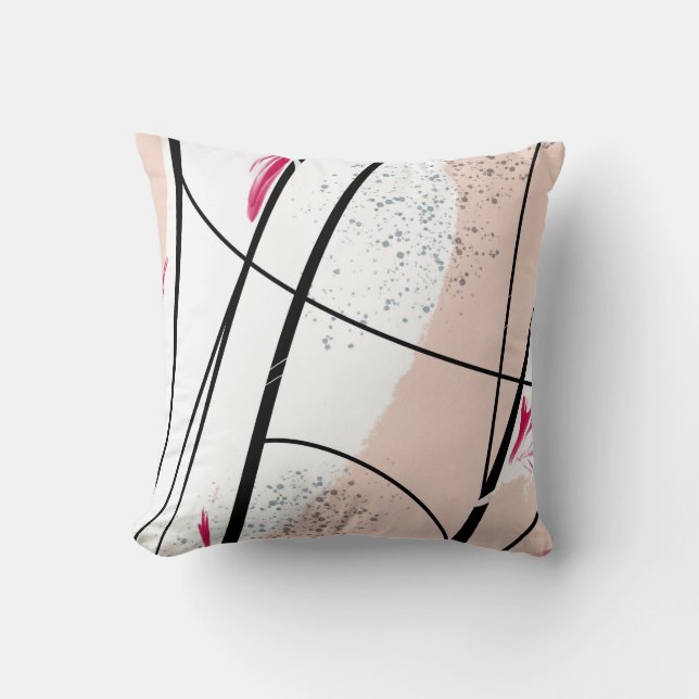 Coussin Abstraite ligne noire rose blanche (Recto)