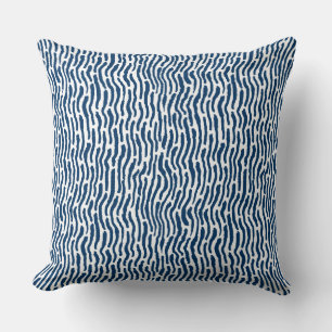 Coussin Abstraits rayures de style shibori - Bleu sur blan