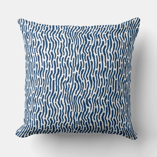 Coussin Abstraits rayures de style shibori - Bleu sur blan (Recto)