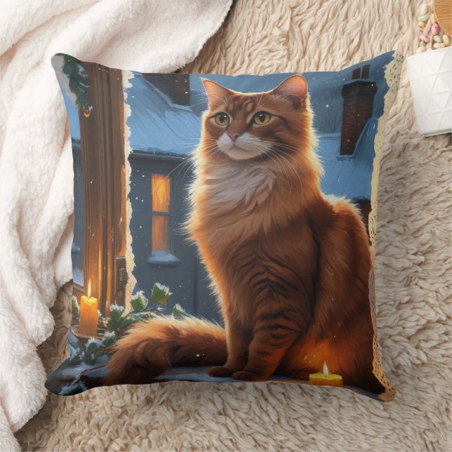 Coussin Abyssinian Cat With Christmas Lights Holiday (Couverture)